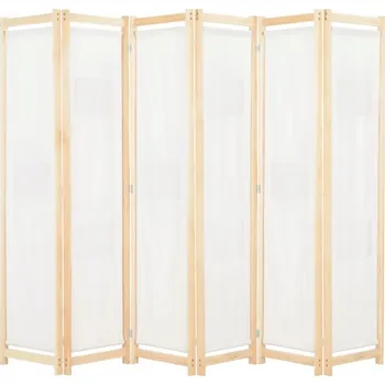 Paraván Paraván volně stojící, 6dílný, jedlové dřevo, krémový, 240x170x4 cm, ba