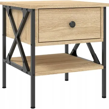Noční stolek Industriální noční stolek z dřevotřísky a železného rámu, dub