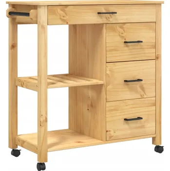 Servírovací stolek Kuchyňský vozík MONZA z borovicového dřeva, medová barva, 84x40x90 cm