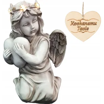 Smuteční dekorace HŘBITOVNÍ SVÍČKA PRO TATÍNKA Anděl strážný S LED SRDCEM VELKÝ 20 CM NA ZAHRADU NEBO NA HROB