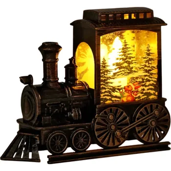 Svícen Vánoční LED lucerna ve tvaru vlaku se zajíčkem 13,4×5×11 cm Vintage dekorace na baterie Světelná ozdoba pro zimní a sváteční výzdobu