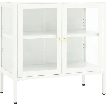 Komoda Skříňka se skleněnými dvířky, ocel lakovaná, bílá, 70x35x70 cm