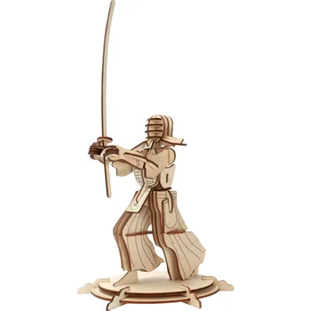 ostatní stavebnice 3D dřevěné puzzle Kendo 24 x 21 x 32,5 cm 57 dílků Laserem vyřezávaný model ze dřeva s tištěným 3D návodem Samurajská figurína Dekorace do interiéru