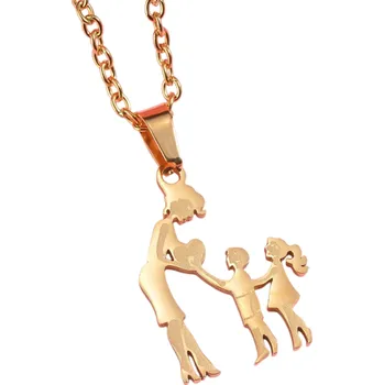 Náhrdelník Řetízek s přívěškem Maminky se synem a dcerou Elegantní náhrdelník z nerezové oceli Dárkový šperk pro ženy a maminky zlatá