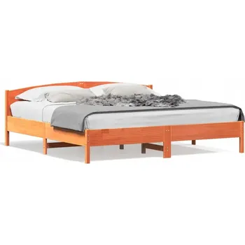 Postel Dřevěná postel z borovicového dřeva, voskovaný hnědý odstín, 205,5 x 205,5 x 74,5 cm