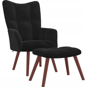 Křeslo Aksamitové křeslo s podnožkou, černé, 61,5x69x95,5 cm, ocelový rám