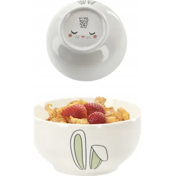 PORCELÁNOVÁ MISKA 480 ML UŠI ZAJÍCE S TLAMIČKOU NA DNĚ PRO DĚTI