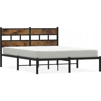Postel Černý rám postele s čelem 196 x 142 x 91,5 cm, železo, kouřový dub
