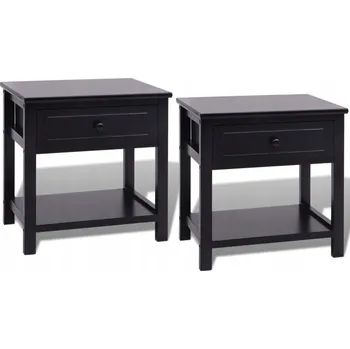 Noční stolek Noční stolky z dřeva paulovnie, černé, 40 x 29 x 42 cm, 1 šuplík