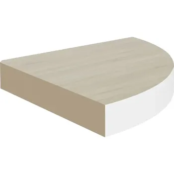 police Stylová rohová police MDF a kov, dub/bílá, 25x25x3,8 cm