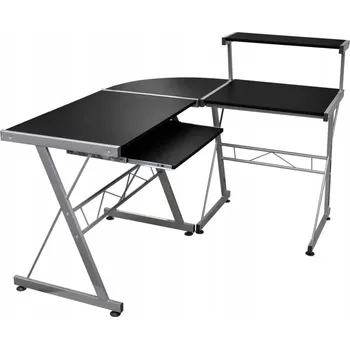 Psací stůl Rohový psací stůl L s policí a výsuvnou deskou na klávesnici, černý, 132x112x99 cm