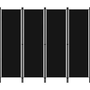 Paraván Paraván 4-křídlový z tkaniny a kovového rámu, černý, 200 x 180 cm