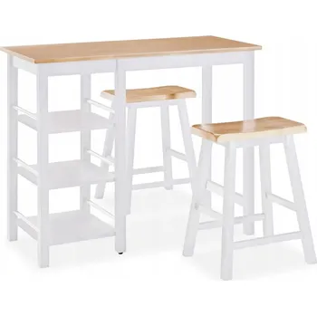 Jídelní set Barový set: Stůl 108x48x90,8 cm a 2 stoličky 44,5x23x60 cm, bílá/přírodní