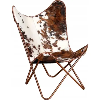 Křeslo Křeslo Motýl Retro, hovězí kůže, hnědo-bílé, 74x66x90 cm
