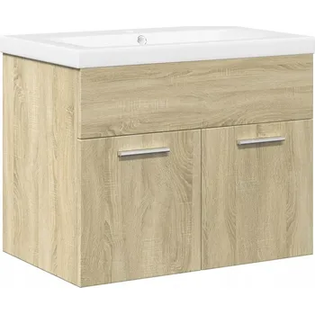Koupelnový nábytek Koupelnová skříňka s umyvadlem dub sonoma 60x38,5x46 cm, bílá keramika 61x39