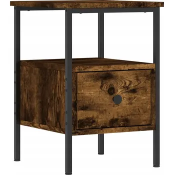 Noční stolek Noční stolek z dřevěného materiálu s železným rámem, kouřový dub