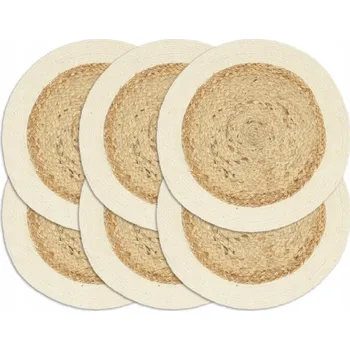 prostírání Ručně Pletené Prostírání na Stůl z Juty a Bavlny, Přírodní, Ø 38 cm, 6 kusů