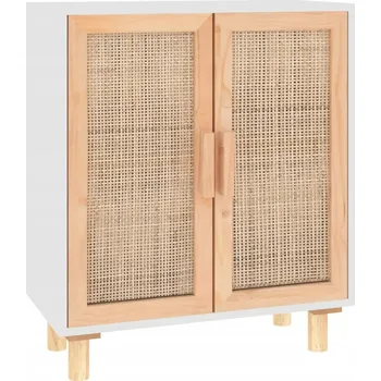 Komoda Skříňka s policemi, dřevěná, bílá, 60x30x70 cm, nohy z borovicového dřeva, ratan
