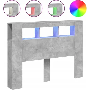 Čelo postele s RGB LED a úložným prostorem, šedá betonu, 140x18,5x103,5