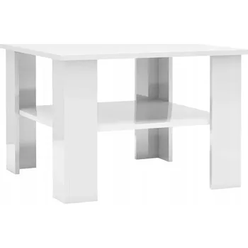 Konferenční stolek Konferenční stolek s poličkou, dřevotříska, bílý lesk, 60x60x42 cm