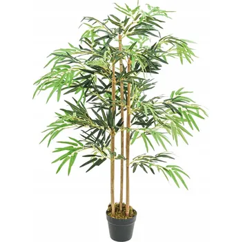 umělá květina Umělý bambus s textilními listy a bambusovými tyčemi, zelený