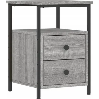 Noční stolek Industriální Noční Stolek, Dřevotříska a Železo, Šedý Dub Sonoma