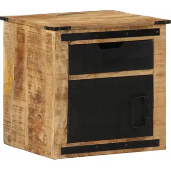 Noční stolek Noční stolek z masivního mangového dřeva s rámem ze železa, 45 x 40 x 45 cm