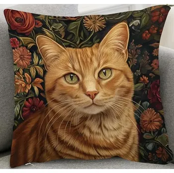 Dekorativní polštářek Polštář s náplní KOČKA ZRZKA květiny