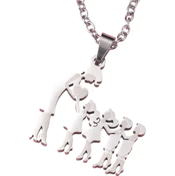 Náhrdelník Řetízek s přívěskem maminky se 2 dcerami a 2 syny Elegantní rodinný šperk Symbol mateřské lásky Dárek pro maminku z nerezové oceli stříbrná