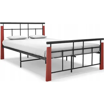 Postel Kovový rám postele s dubovým čelem, černá, 206x133x86 cm