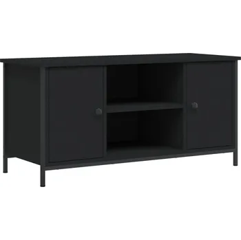 Televizní stolek TV stolek z dřevotřísky a železných nohou, černý, 100x40x50 cm