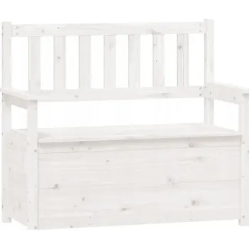 Zahradní lavice Dřevěná lavice s opěradlem a úložným prostorem, borovice, bílá, 112,5x51,5x96,5 cm