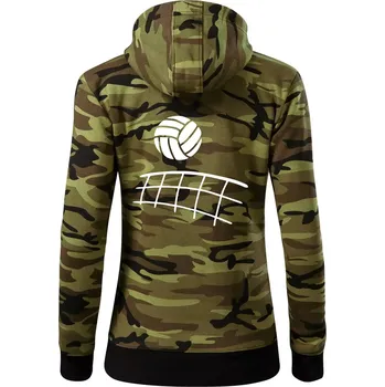 Dámská mikina Volejbalová síť - Dámská mikina trendy zipper s kapucí - M ( Zelený maskáč )