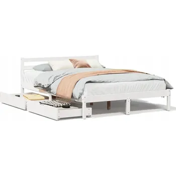 Postel Rám postele borovice s šuplíky, bílá, 195,5 x 125,5 x 69,5 cm