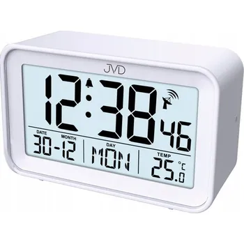 Budík BÍLÝ PŘEHLEDNÝ PODSVÍCENÝ HODINY BUDÍK S TEPLOMĚREM JVD RB3544.1