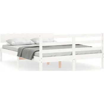 Postel Bílá dřevěná borovicová postel 195,5 x 125,5 x 80 cm s čelem