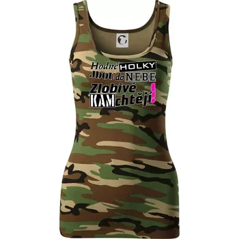 Dámské tričko Hodné holky jdou do nebe, zlobivé kam chtějí! - Dámské Maskáčové tílko - L ( Hnědý maskáč )