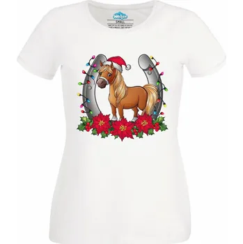 Dámské tričko Dámské tričko Vánoční Kůň s Podkovou (Velikost: L, Barva: Bílá)