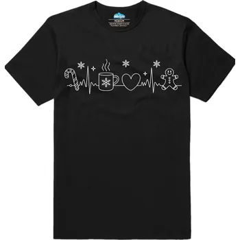 Pánské tričko Pánské tričko Vánoční Kardiogram Káva a Perníček (Velikost: L, Barva: Černá)