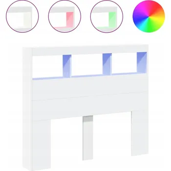 Čelo postele s RGB LED osvětlením a přihrádkami, bílá, 120x17