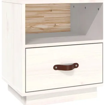 Noční stolek Noční stolek z masivního borovicového dřeva, bílý, 40x34x45 cm