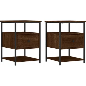 Noční stolek Noční stolek z dřevotřísky a železným rámem, hnědý dub