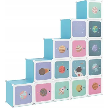 Knihovna Kostkový regál pro děti s kresleným motivem, modrý, 155x31,5x154 cm