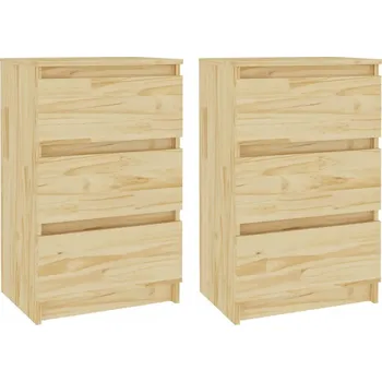 Noční stolek Dřevěný noční stolek z borovice, 3 zásuvky, 40x29.5x64 cm