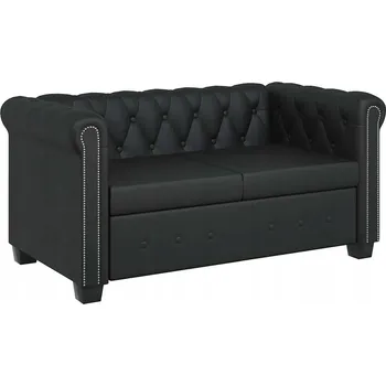 Pohovka Sofa Chesterfield dvoumístná, černá, 145,5x76x70 cm, umělá kůže, dřevo