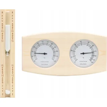 Sada 2 v 1 do sauny: Teploměr s vlhkoměrem a přesýpací hodiny, borovicové dřevo