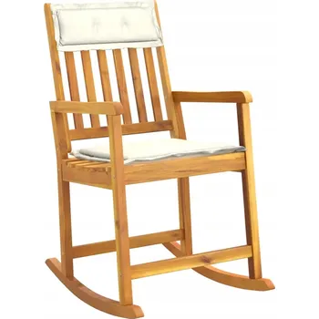 Houpací křeslo z masivního akáciového dřeva s krémovými polštáři 54x78x103 cm