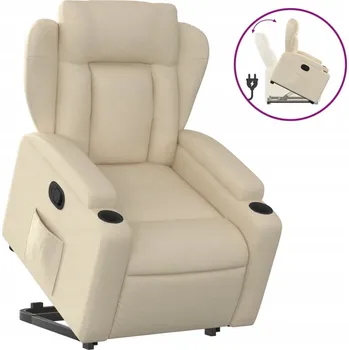 Křeslo Rozkládací Křeslo s Funkcí Zvedání a Manuálním Naklápěním, Krémové, 7