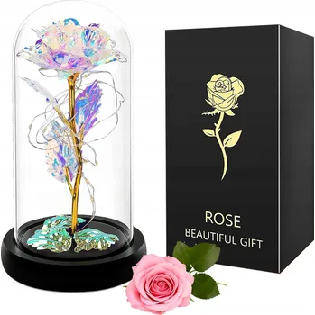 umělá květina STABILIZOVANÁ RŮŽE VE SKLE Noční Lampa Umělé Květy DÁREK PRO MAMINKU ŽENU