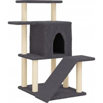 Multifunkční škrabadlo pro kočky, domeček, žebřík, tmavě šedé, 74x61x97 cm